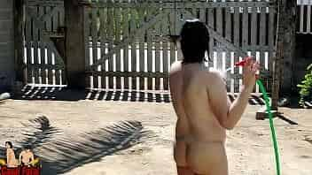 Naked woman nude outdoor for neighborhood see video