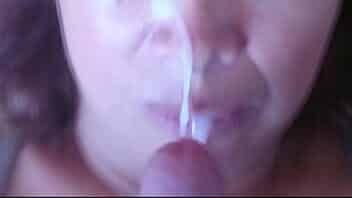 58-year-old mother receives two big cumshots from her stepson on her beautiful face and in her mouth video