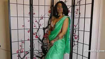 Indian milf teasing in green saree video